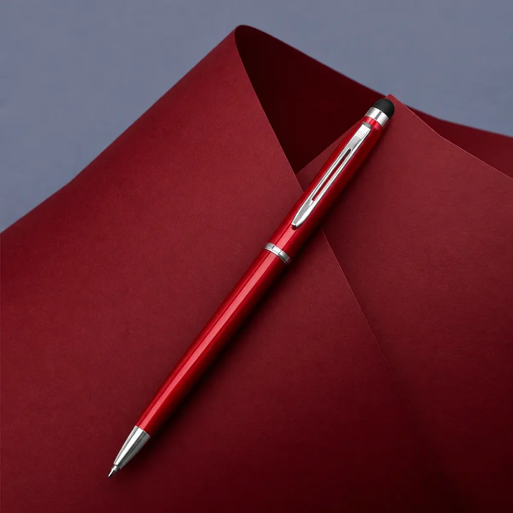 ImgCrafts red metal pen with stylus tip and chrome trim