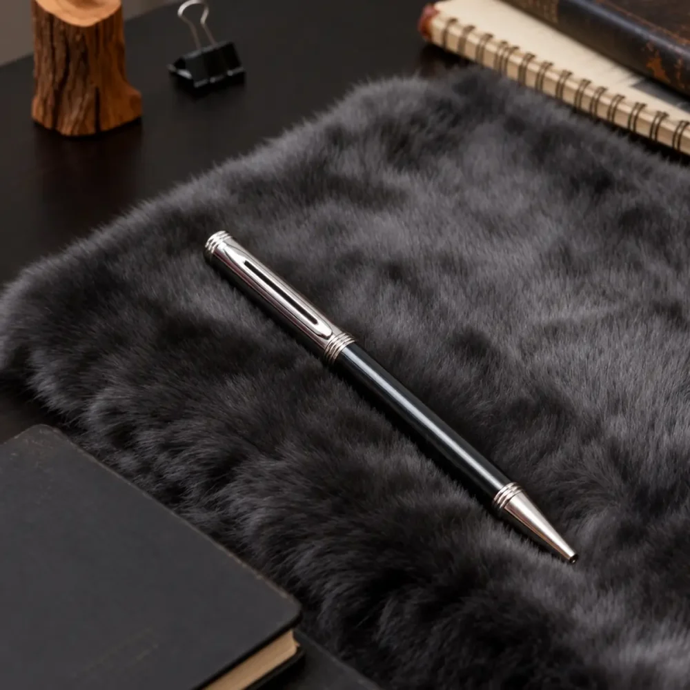 ImgCrafts black metal pen with ridged silver clip and trim