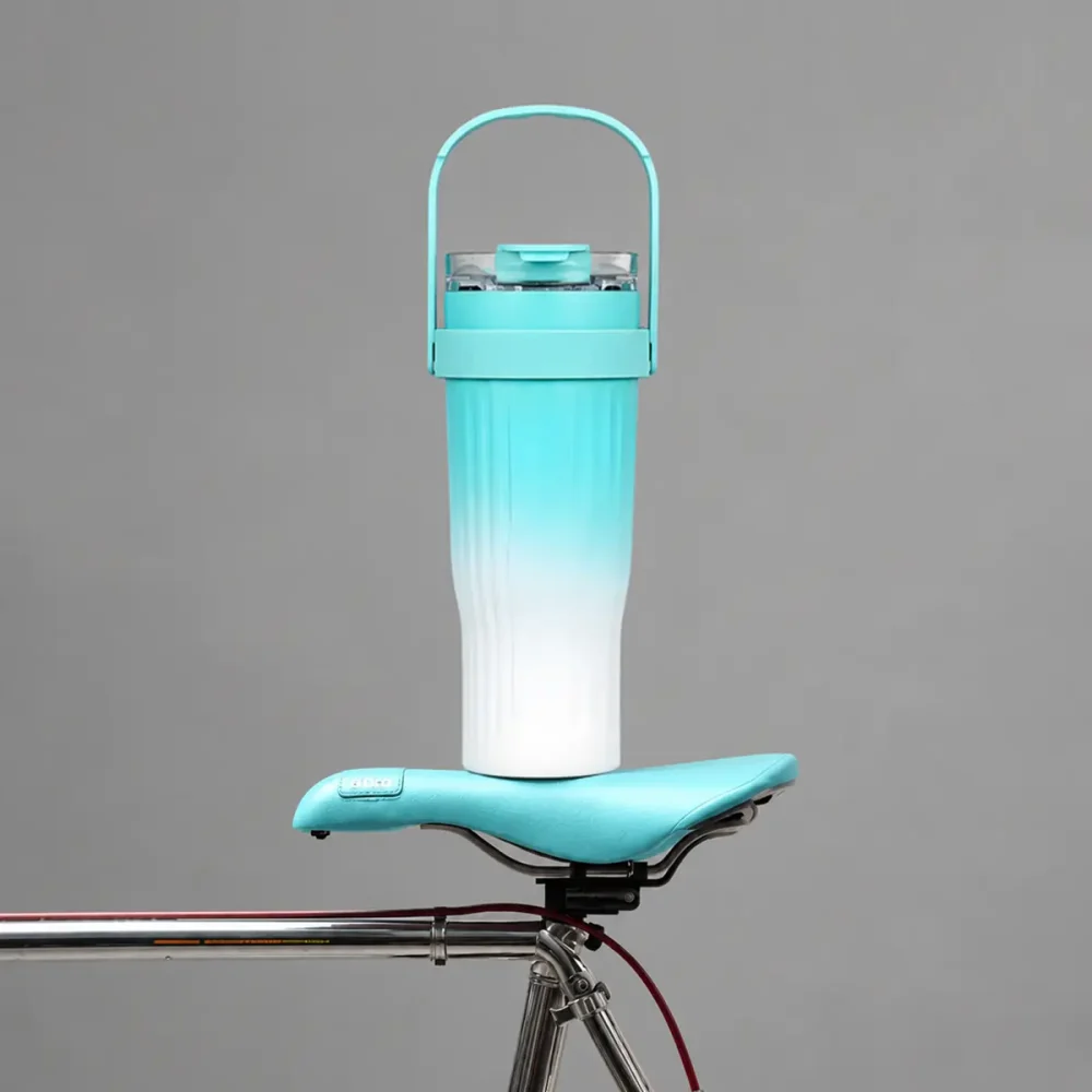 ImgCrafts teal to white ombre insulated tumbler with handle and flip lid